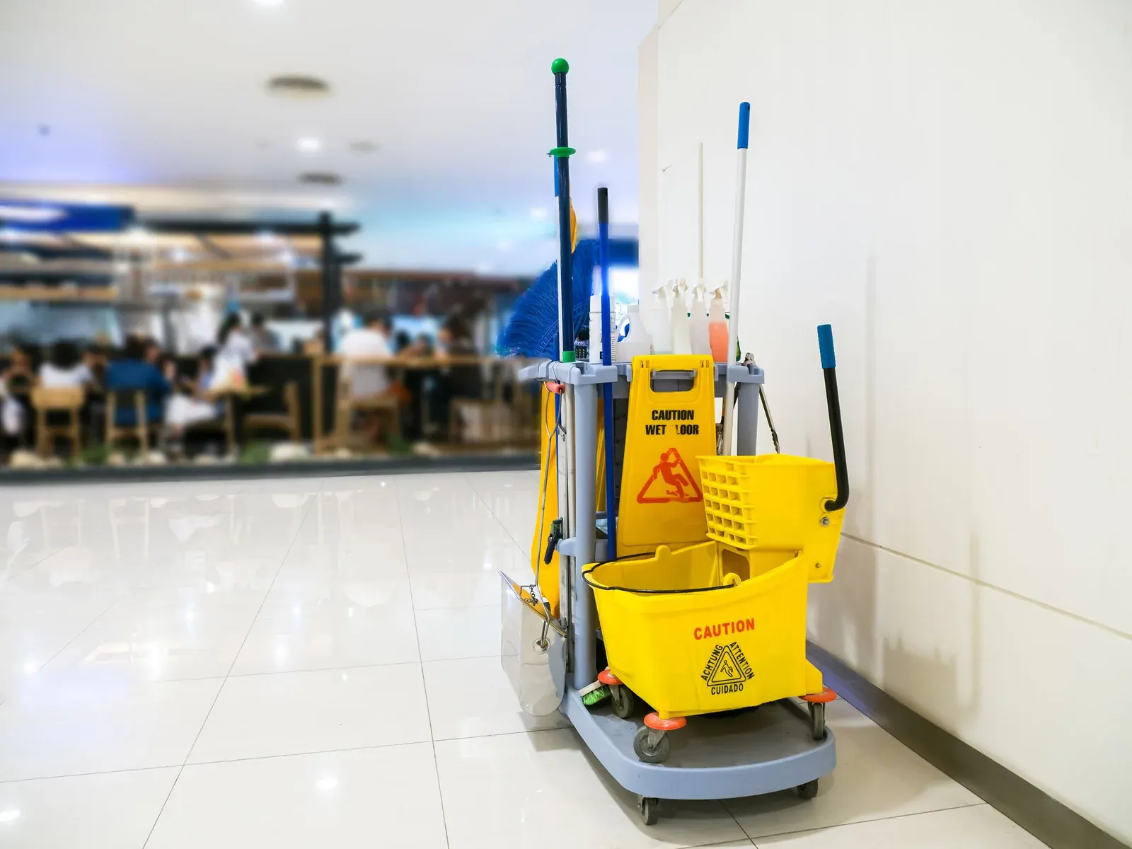 Commercial cleaning equipment in a workplace